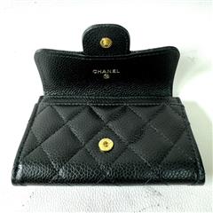 Chanel Classic Flap Card Holder Wallet Quilted Caviar Black Leather Gold Hardwar